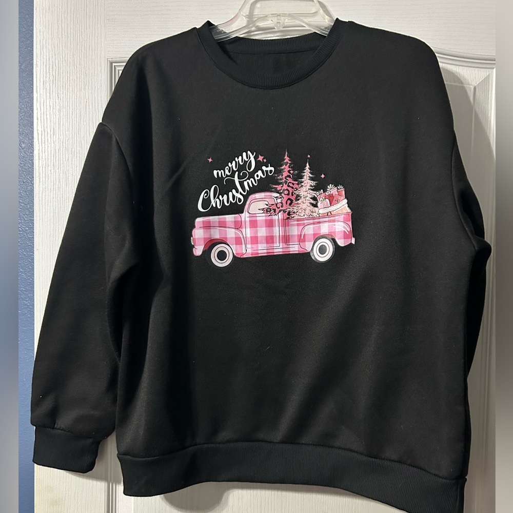 SHEIN Black Polyester Crewneck Sweatshirt